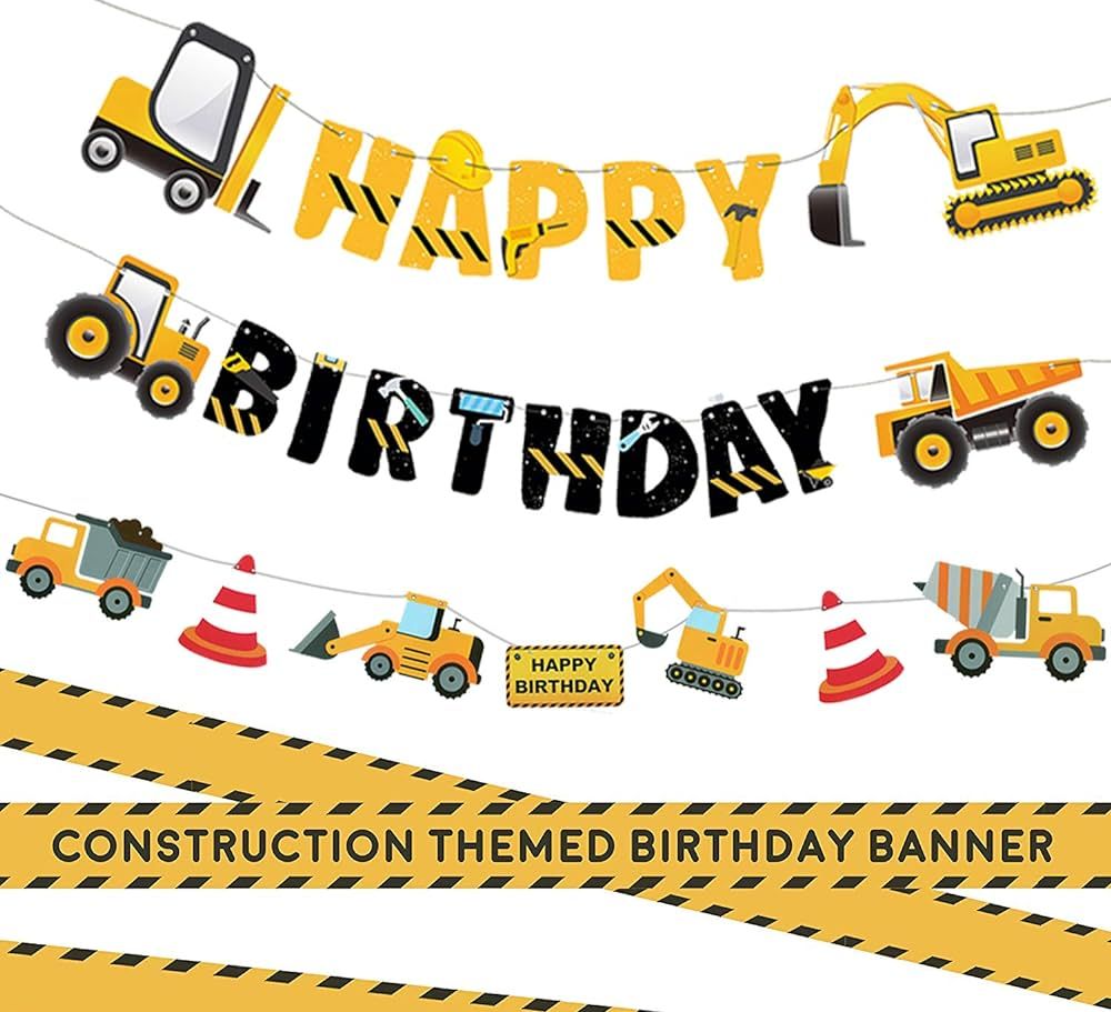 3 Packs Construction Happy Birthday Banner and Vehicle Truck Garland, Construction Party Supplies... | Amazon (US)