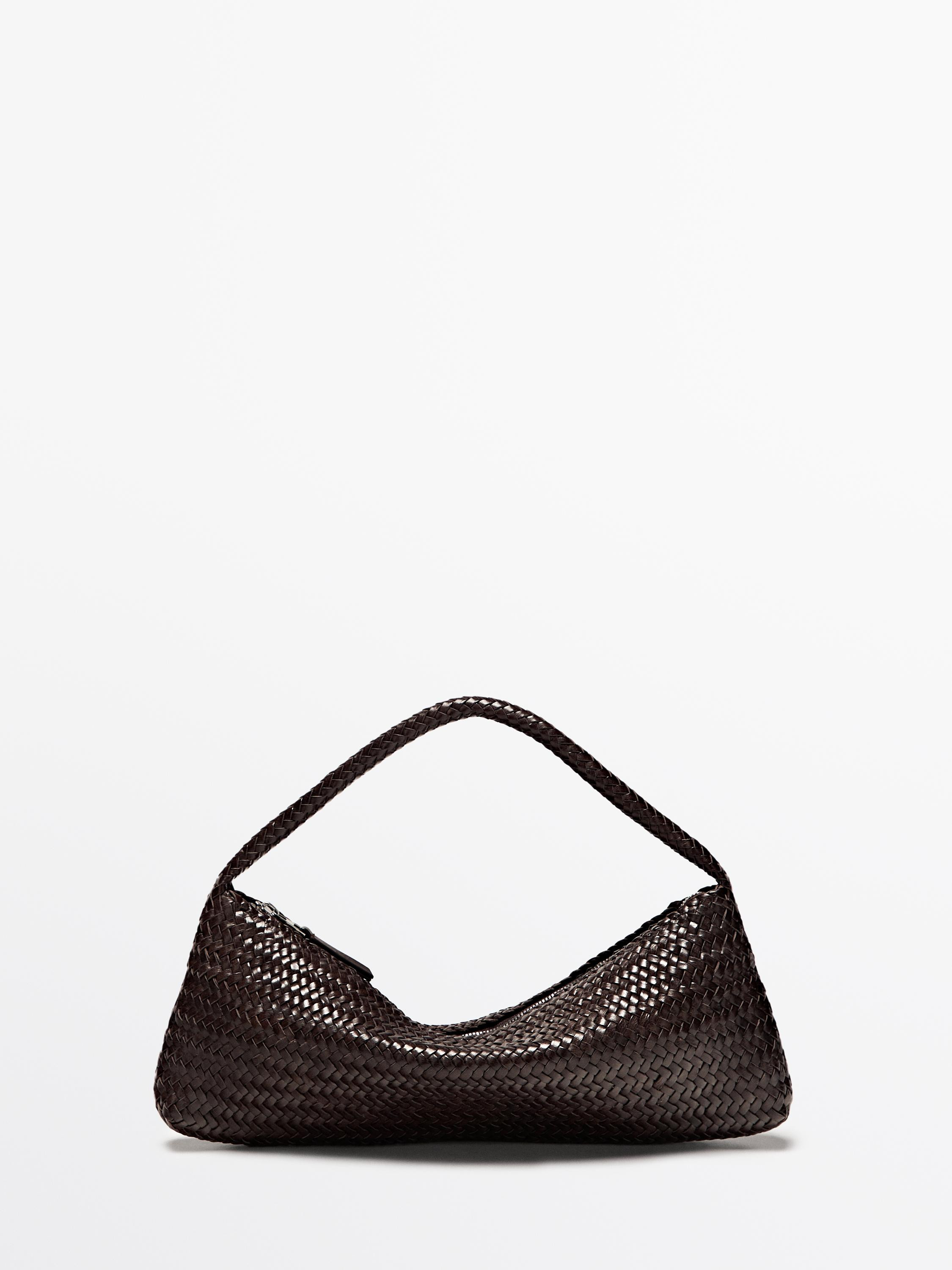 Nappa leather woven croissant bag | Massimo Dutti UK