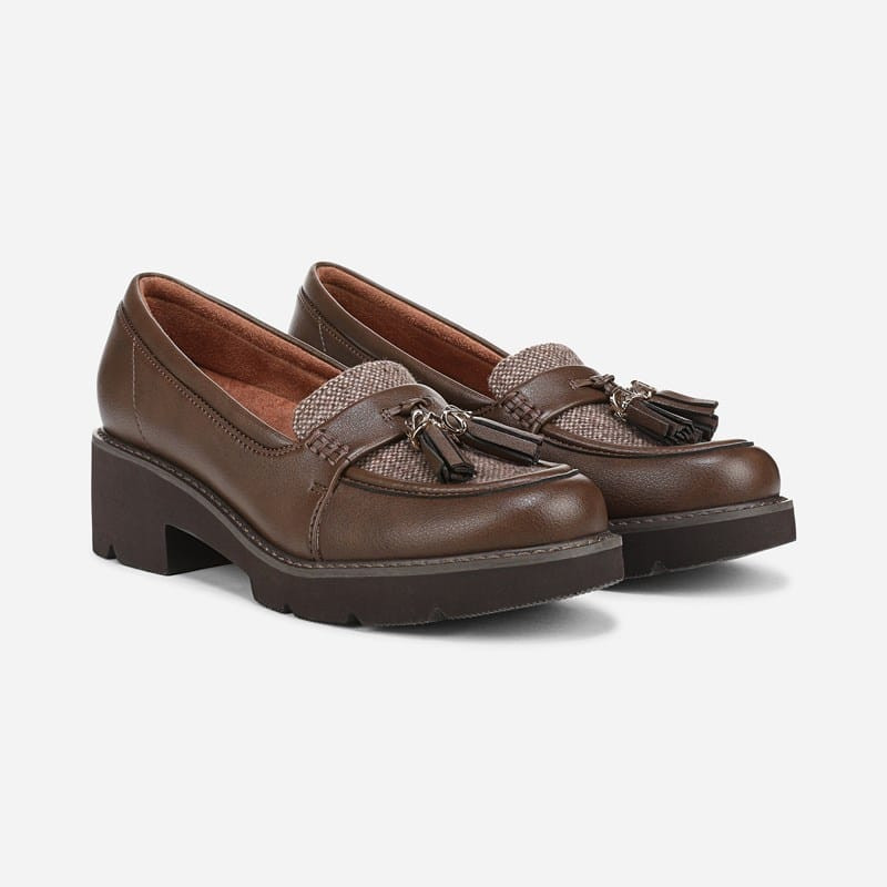 Naturalizer Committed Lug Loafer Shoes, Brown Wool/Faux Leather, 9.5W Round Toe | Naturalizer