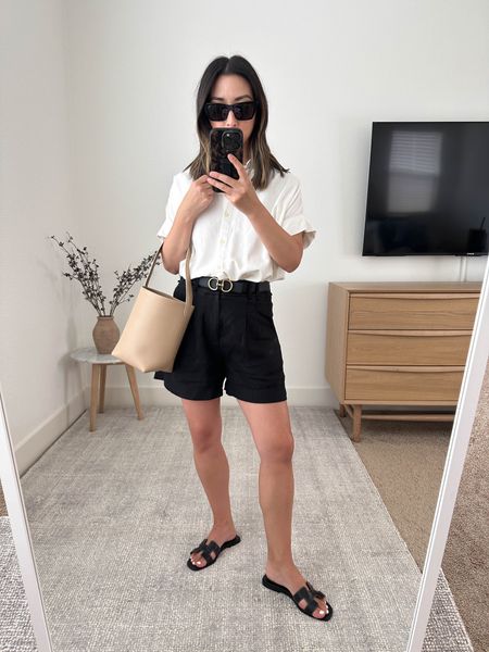 Polished summer outfits. Elevated summer to fall outfit ideas. 

Free Assembly shirt xs (old)
Free People shorts xs (old)
Hermes Oran sandals 35
The row tote small 
Edited Pieces belt 
YSL sunglasses 

#LTKitbag #LTKSeasonal #LTKshoecrush