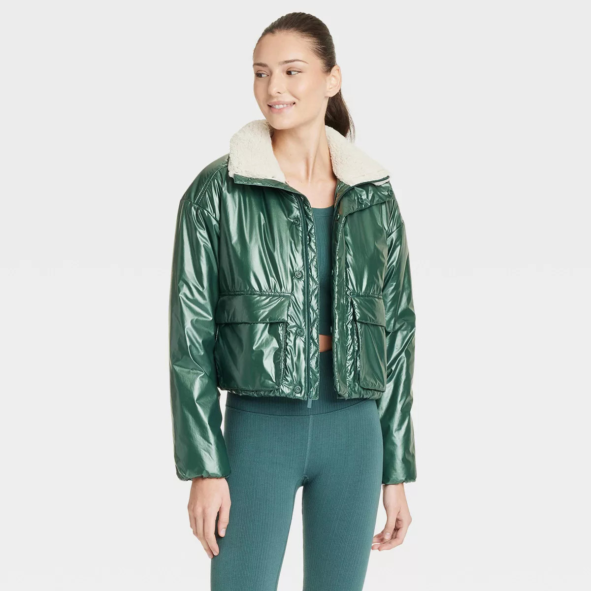 Women's Midweight Puffer Jacket - All In Motion™ Dark Green L | Target