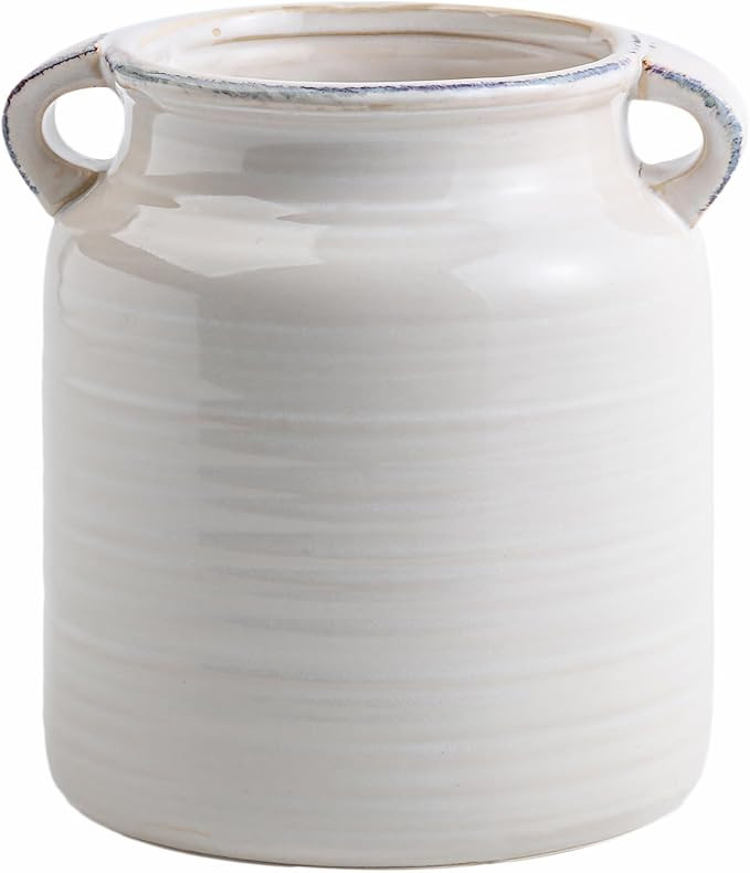 Ceramic Rustic Distressed White Flower Vase for Centerpieces, Kitchen, Office or Living Room (5.9... | Amazon (US)