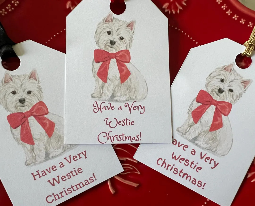 Personalized Gift Tags Westie Dog Have a Very Westie Christmas, West Highland With Big Red Bow, S... | Etsy (US)