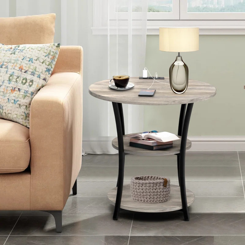 Jalane Tall End Table with 2 USB Ports, 2 Power Outlets, and 3-Tier Storage Shelves | Wayfair North America
