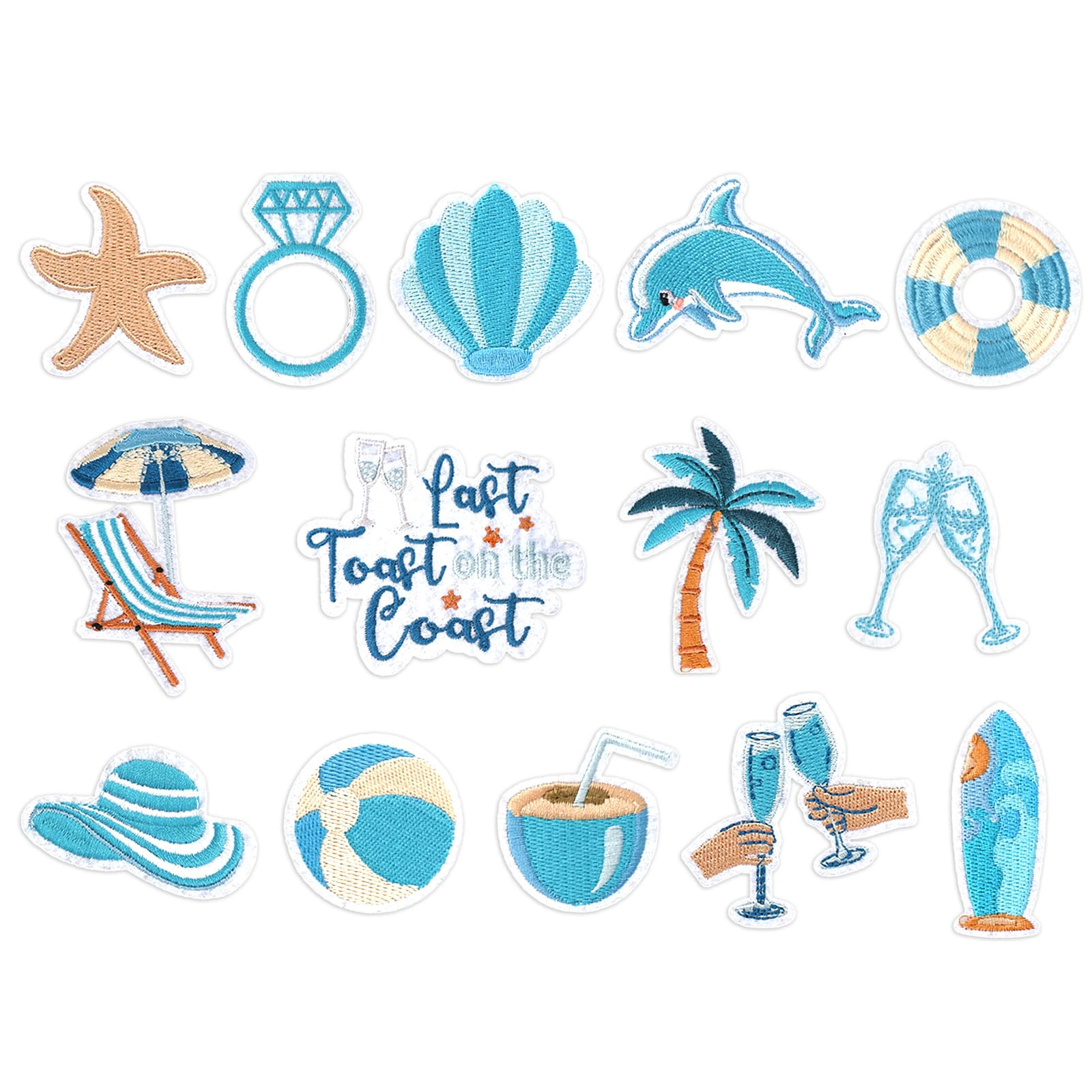 JarThenaAMCS 14Pcs Beach Bachelorette Party Iron-On Sew-On Patches Summer Blue Heat Transfer Iron... | Amazon (US)