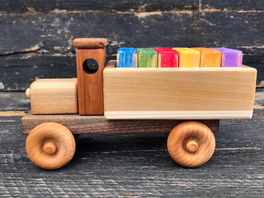 Wooden Toy Truck W/colored Blocks - Etsy | Etsy (US)