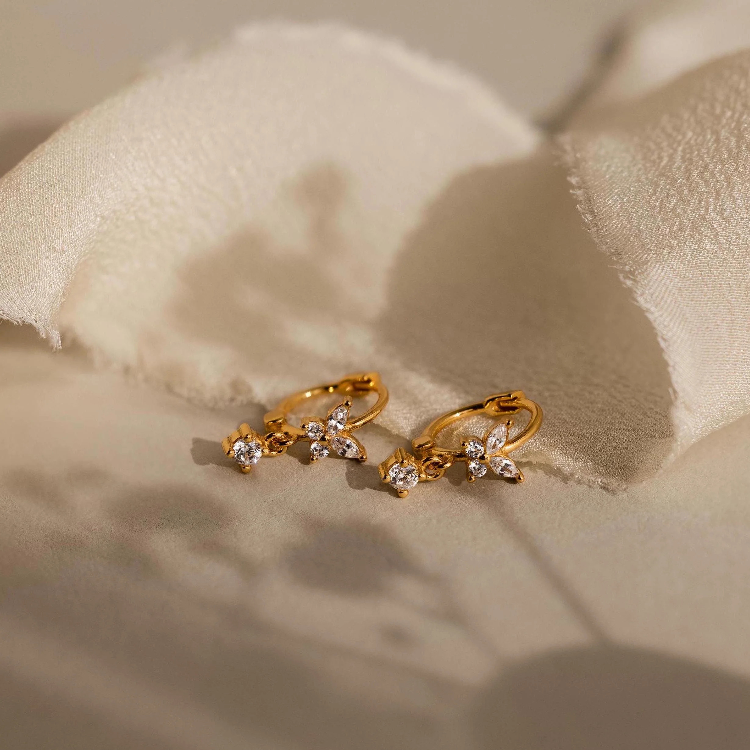 Gold Diamond Butterfly Drop Huggie Hoop Earrings | Caitlyn Minimalist | Caitlyn Minimalist