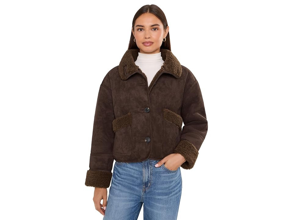 Blank NYC Bonded Sherpa Jacket Women's Coat Brown: LG, Polyester/Spandex | Zappos.com
