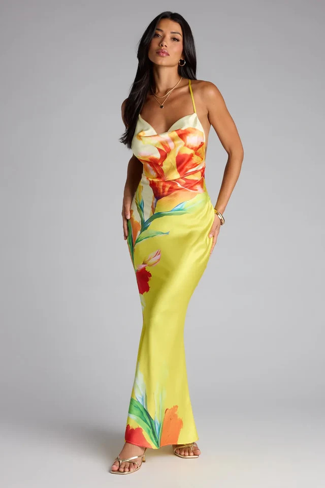 Sunset Muse Floral Satin Maxi Dress | Windsor Stores