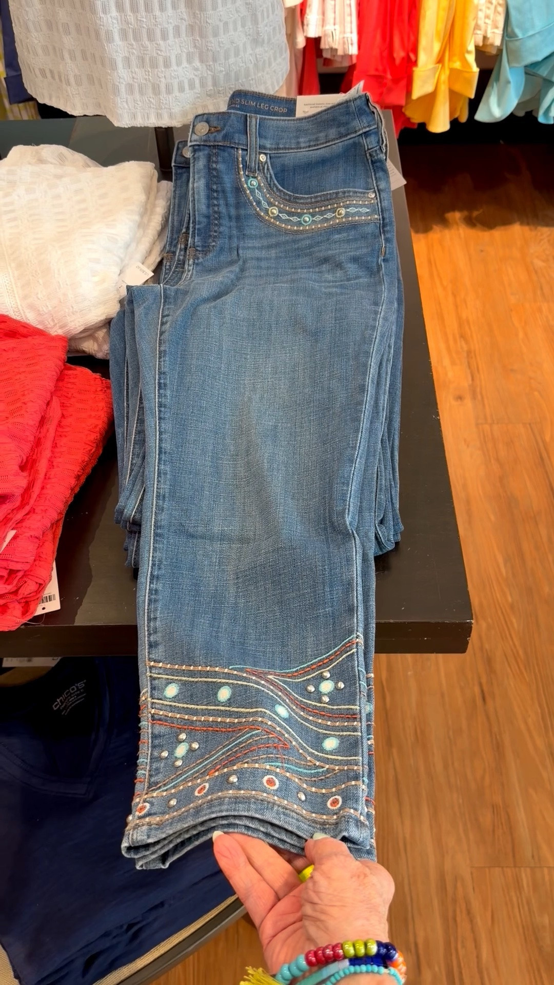 Girlfriend slim embellished crop jeans. I love love these jeans. Wear any color top, tees or blouse. 
I wear a size 0 in Chico’s unique sizing
I am 5’7” 132 lbs about a size 6 in my brands

#LTKOver40 #LTKgrwm #LTKSaleAlert