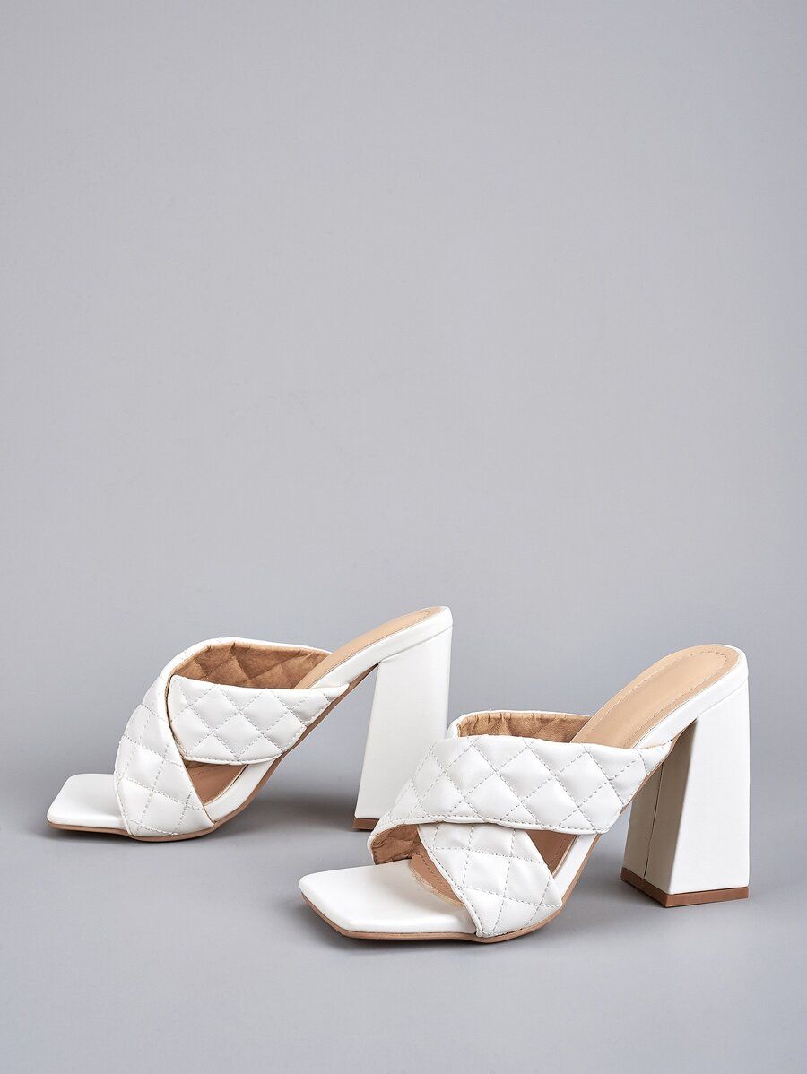 Quilted Criss Cross Chunky Heeled Sandal Mules | SHEIN
