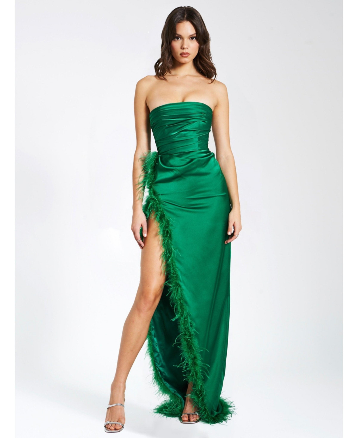 Miss Circle Women's Perrin Emerald Green Feather Dress High Slit Gown - Emerald green | Macy's