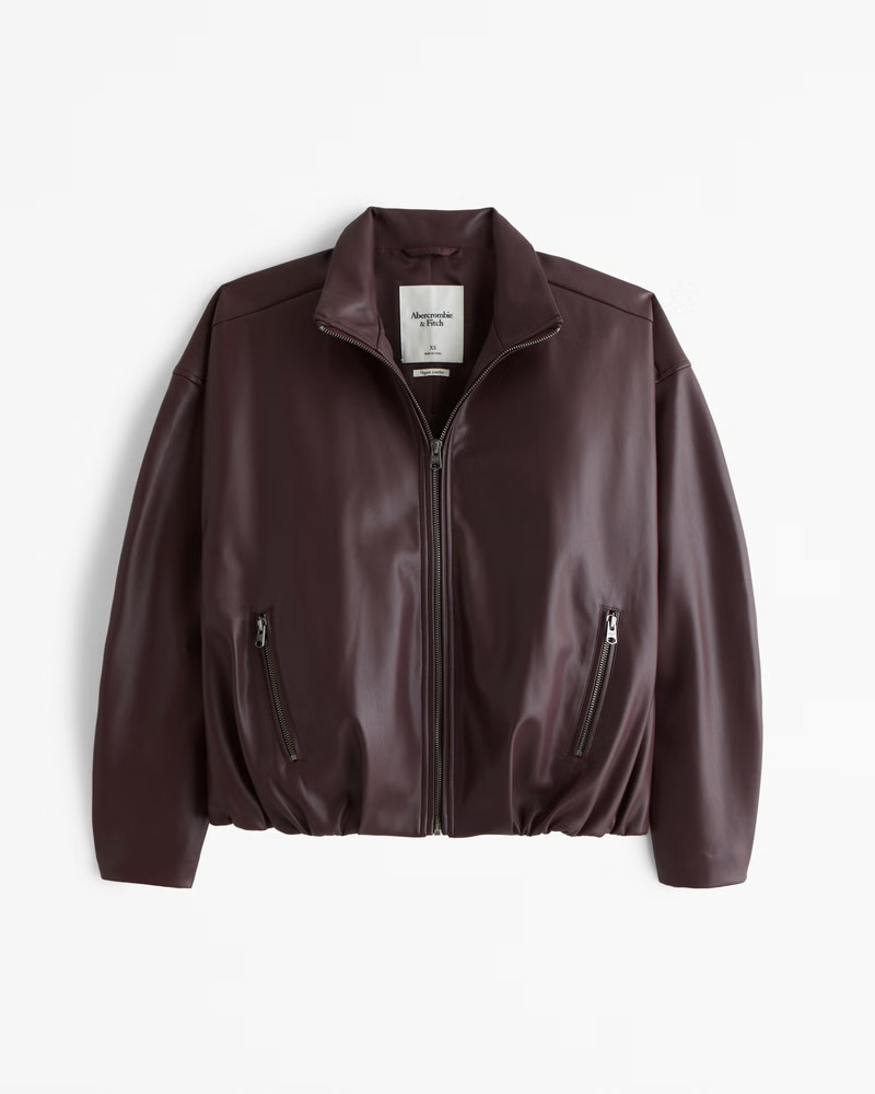 Abercrombie & Fitch Women's Bubble Hem Vegan Leather Bomber Jacket in Burgundy - Size XL | Abercrombie & Fitch (US)