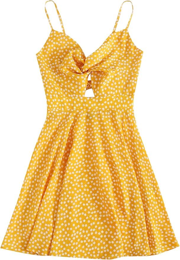 Floerns Women's Boho Floral Print Twist Front Cami A Line Mini Dress | Amazon (US)