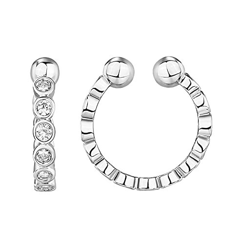 PAVOI 14K White Gold Plated 2.5mm Cubic Zirconia Sparkling Round Huggie Ear Cuff Gold Earrings for Women | Clip On Cartilage | Amazon (US)