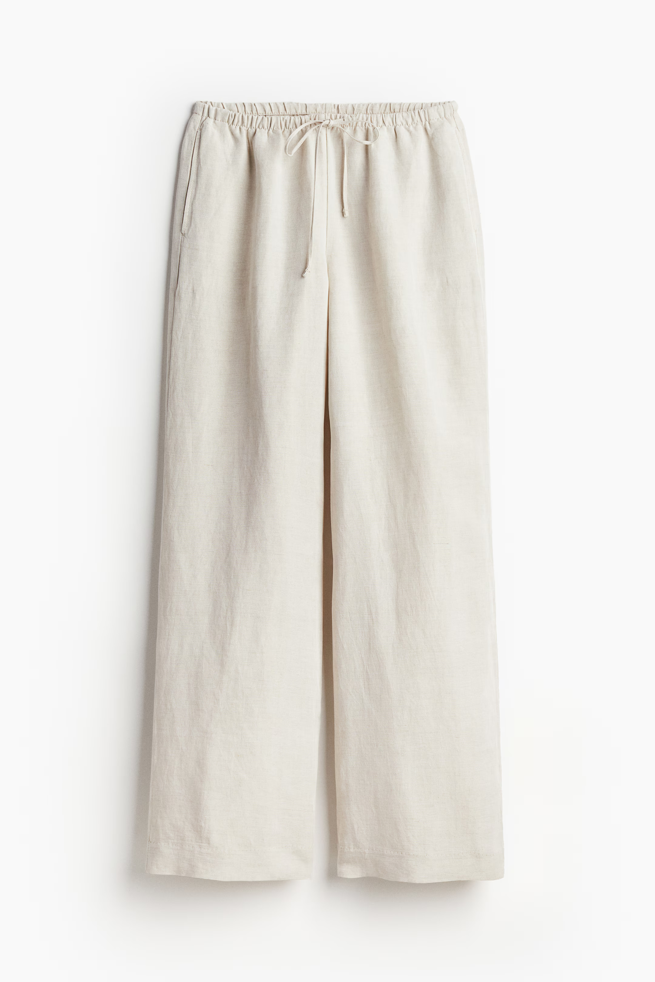 Linen-blend trousers - Regular waist - Long - Light beige - Ladies | H&M GB | H&M (UK, MY, IN, SG, PH, TW, HK)