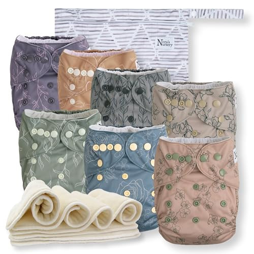 Nora's Nursery Cloth Diapers 7 Pack with 7 Inserts & 1 Wet Bag - Waterproof Cover, Washable, Reusable & One Size Adjustable Pocket Diapers for Newborns and Toddlers - Modern Blooms | Amazon (US)
