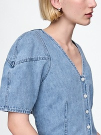 Cropped Puff-Sleeve Denim Shirt | Gap (US)