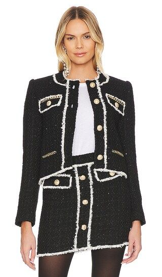 Serena Contrast Tweed Jacket in Black & Cream | Revolve Clothing (Global)