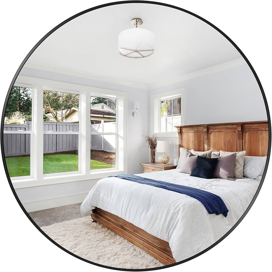 48" Large Round Mirror, Black Circle Mirror for Wall, Metal Framed Round Mirror, Big Wall Mounted... | Amazon (US)