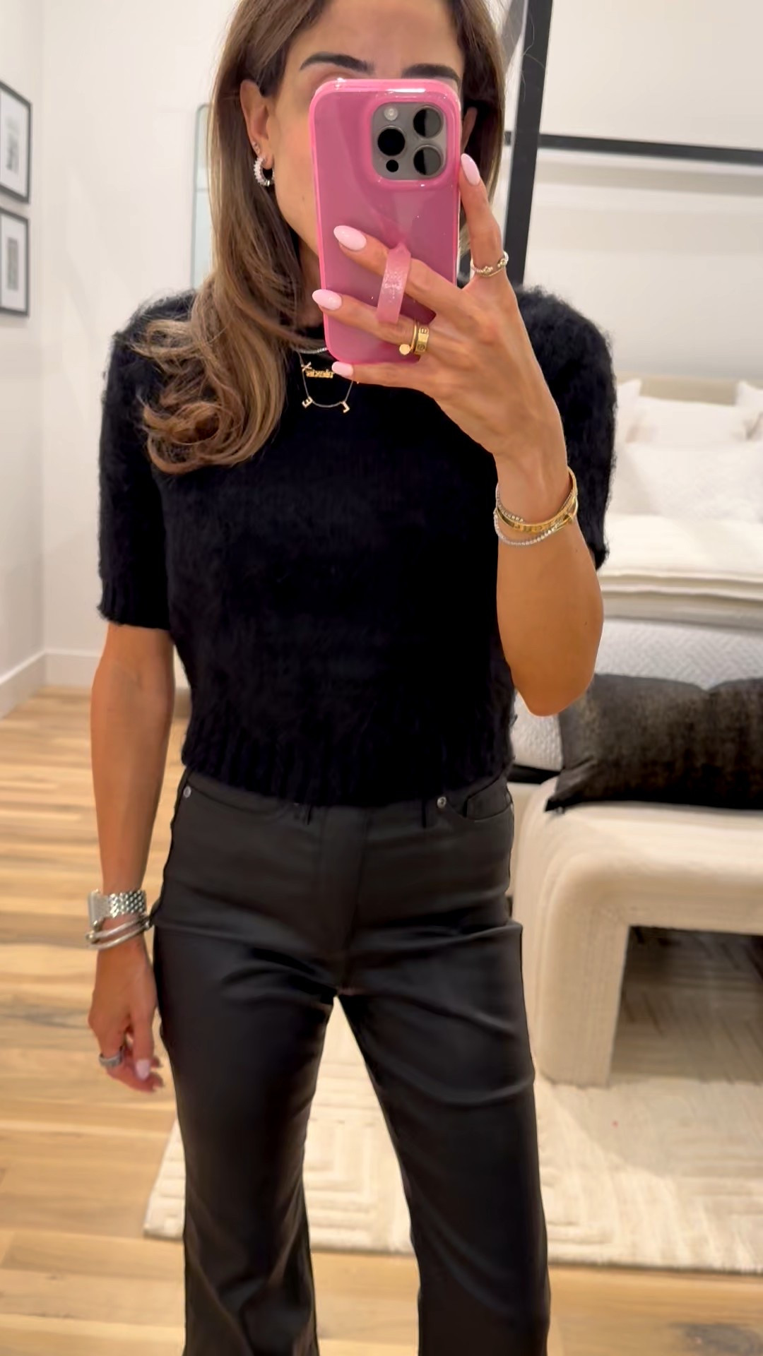 Petite friendly coated flare pants perfect for the holidays wearing size 0 short with black short sleeve sweater in size xs 
Holiday outfit idea

#LTKFindsUnder50 #LTKHoliday #LTKPetite