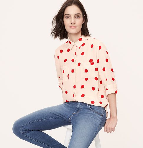 LOFT Petite Polka Dot Utility Blouse, Fireball Red - Medium | Loft