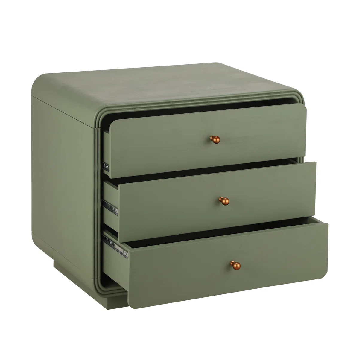 Lyra Modern 3-Drawer Nightstand With Curved Edges And Antique Gold Handles | Wayfair North America