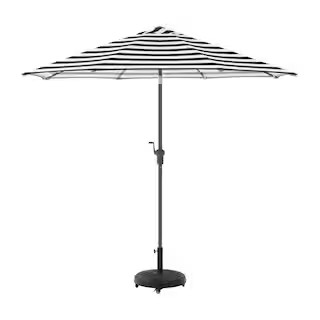 Hampton Bay 9 ft. Aluminum Market Crank and Tilt Patio Umbrella in Black and White Cabana-UCA1710... | The Home Depot