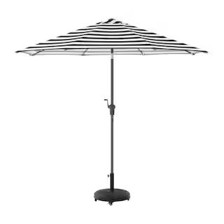 Hampton Bay 9 ft. Aluminum Market Crank and Tilt Patio Umbrella in Black and White Cabana-UCA1710... | The Home Depot