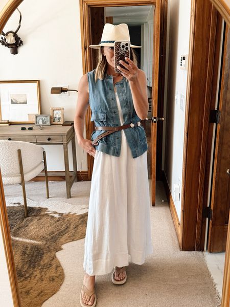 Summer outfit inspo with maxi dress and denim vest, size xs vest and small dress 

#LTKStyleTip