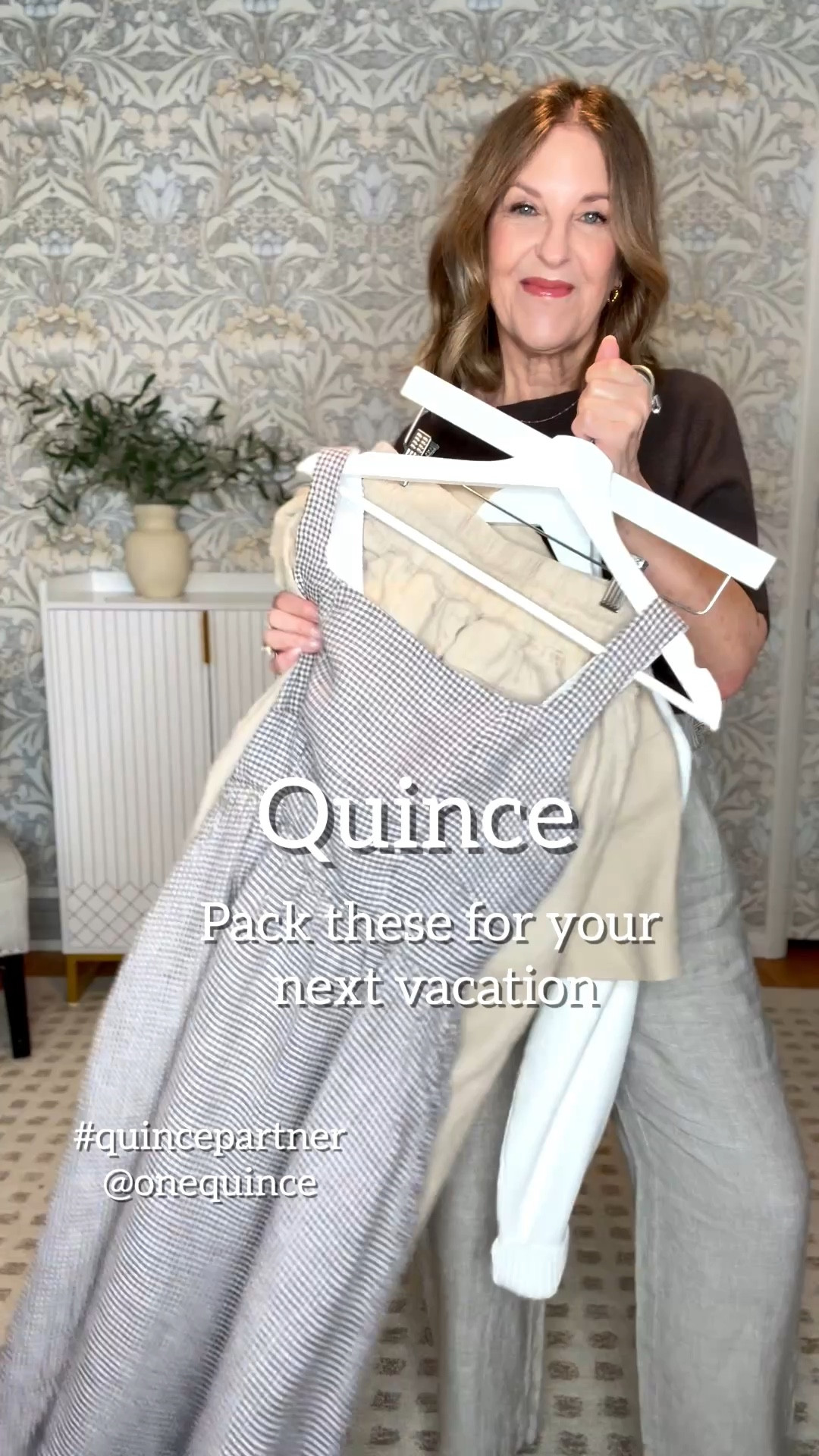 Pack these items for your next vacation. 
Start with a linen sundress. I love this gingham print! 
The dress is lined, has adjustable straps, and fits true tts size. I'm wearing an Xs. It's so cute, you might want to have it in multiple colors. 

The best-selling cardigan is comfortable, easy to wear, and fits true tts size. I'm wearing a size XS. 

Wear the bag on the shoulder, crossbody, or as a clutch. Available in large and small (I'm wearing) and in multiple colors. 

@onequince #quincepartner @quince on ltk

#LTKootd #LTKSeasonal #LTKOver40