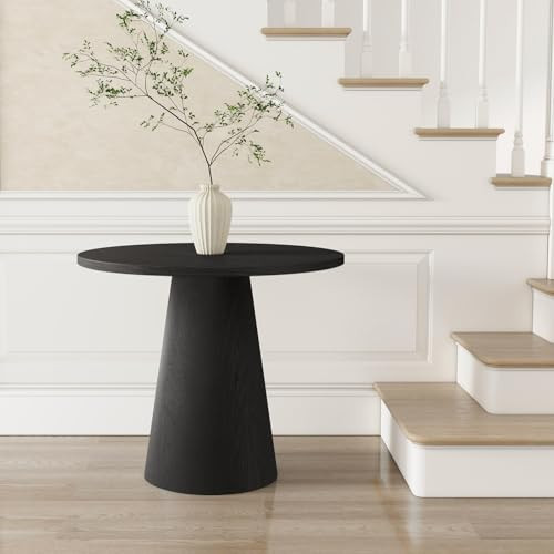 Round Dining Table Wood for 2-4, Modern Farmhouse Kitchen Table, 35'' Small Circle Dining Tables with Pedastal for Kitchen Living Room (Black) | Amazon (US)