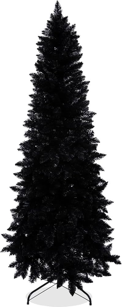 Wabolay 7ft Artificial Pencil Slim Black Christmas Tree Unlit-Tall Skinny Hinged Full Real Tall H... | Amazon (US)