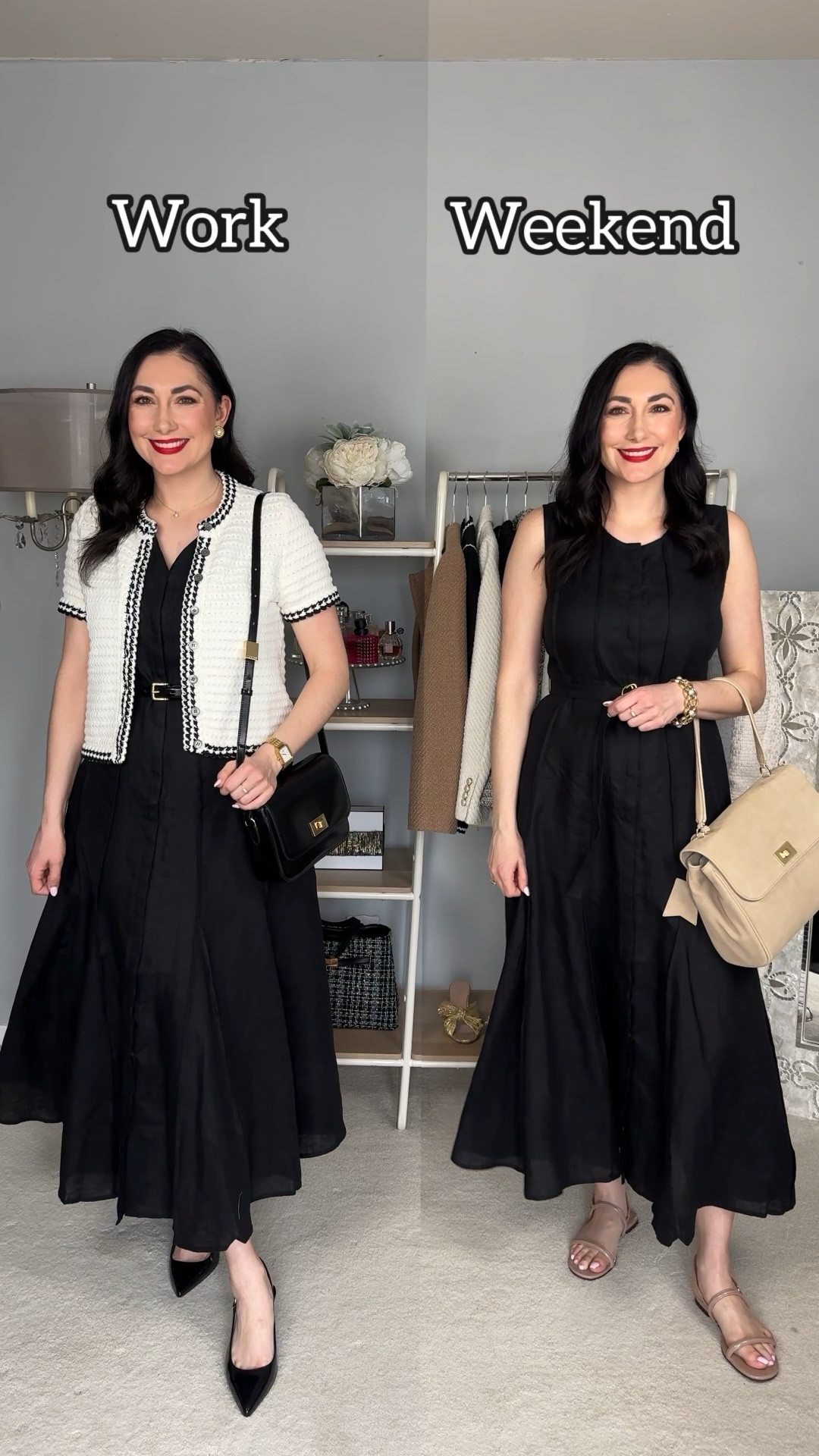 Work to Weekend 🖤 One dress styled two ways! 

Black linen dress size small 
White short sleeve sweater size small
Black kitten heel sling backs size 7
Nude sandals size 7

Work outfit 
Work wear
Everyday outfit 
Spring dress 
Summer dress 

#LTKWorkwear #LTKSaleAlert #LTKSeasonal