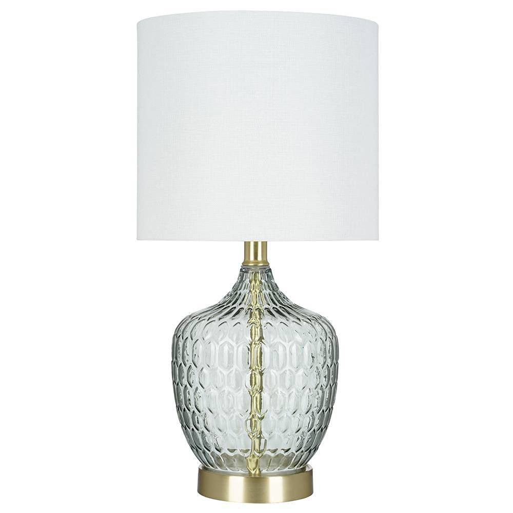 18"" Textured Clear Glass Accent Table Lamp with Linen Shade (Includes LED Light Bulb) Gray - Cressw | Target