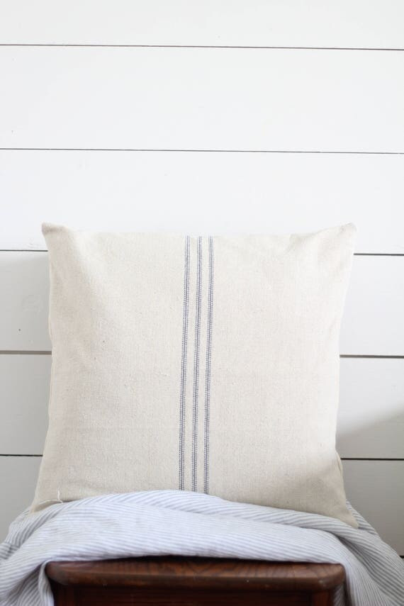 Farmhouse Style Grain Sack Pillow Cover, Available in Blue and Red | Etsy (US)