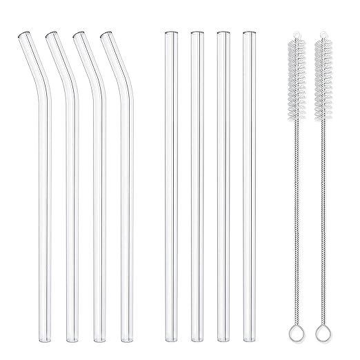 Hiware Reusable Glass Drinking Straws - 10" x 10 mm - Smoothie Straws for Milkshakes, Frozen Drin... | Amazon (US)