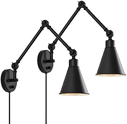 Swing Arm Wall Lamp for Bedroom, Set of 2 Plug in Wall Light Fixture with Dimmable Switch, Indust... | Amazon (US)