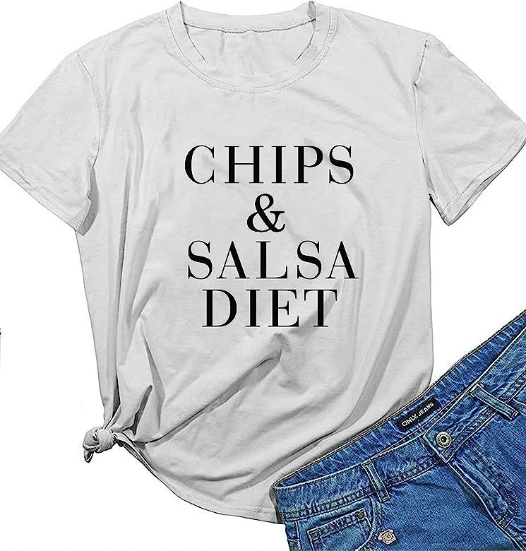 Women's Chips and Salsa Diet Graphic Tees Funny Mexican Food Fitness T Shirts Yoga Cinco de Mayo ... | Amazon (US)