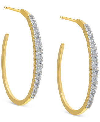 Black Spinel In & Out Medium Hoop Earrings (1-3/4 ct. t.w.) in 14k Gold-Plated Sterling Silver, 1... | Macy's