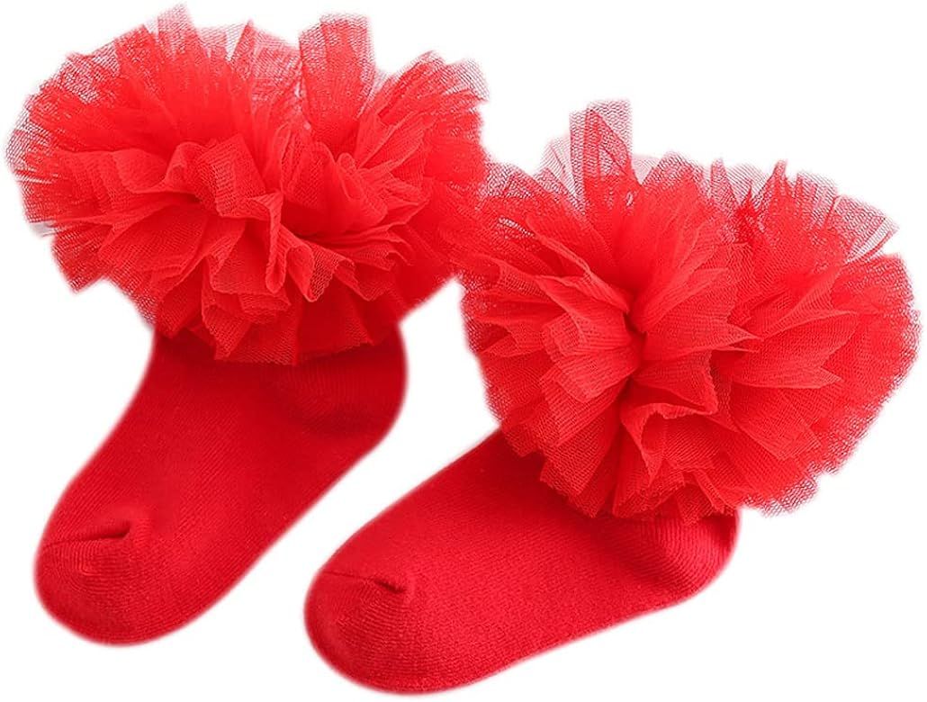 Girl Lace Tutu Socks Baby Toddler Girls Eyelet Ruffle Lace Dance Dressy Socks 2-8T | Amazon (US)
