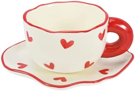 Koythin Ceramic Coffee Mug Saucer Set, Cute Creative Cup with Heart Pattern Saucer Design for Off... | Amazon (US)