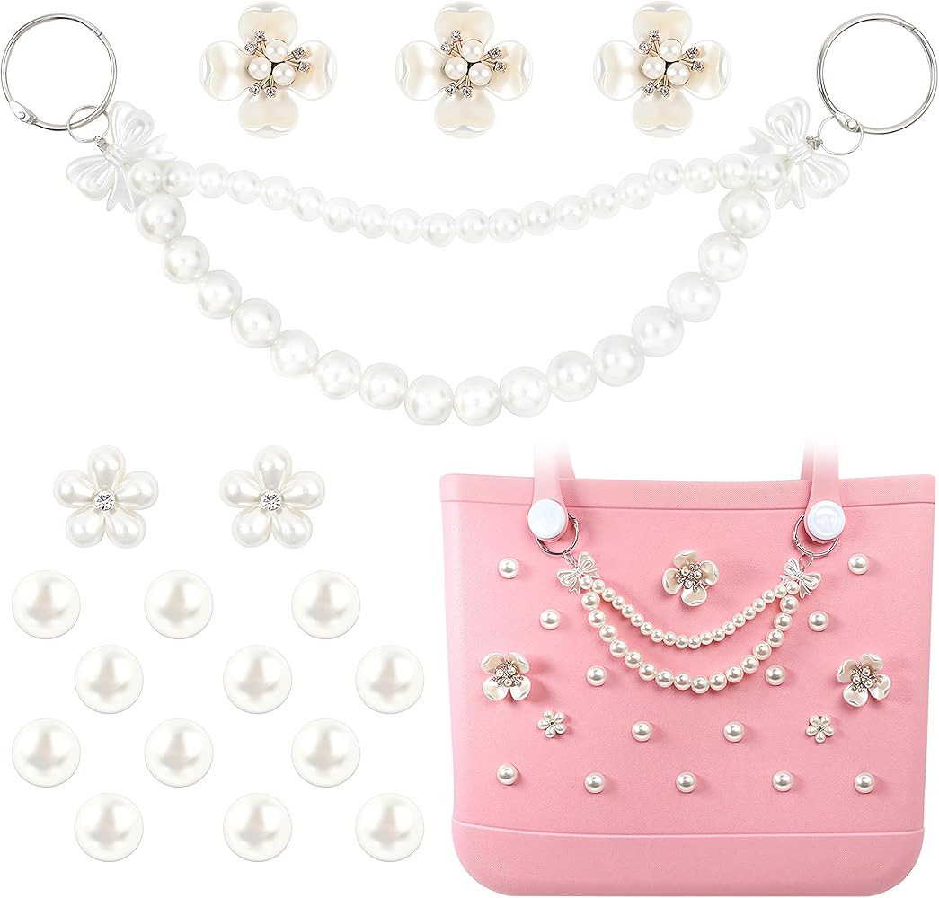 Charms for Bogg Bag, Pearls Flowers & Pearls Bow Chain for Bogg Bag, Compatible with Simply South... | Amazon (US)