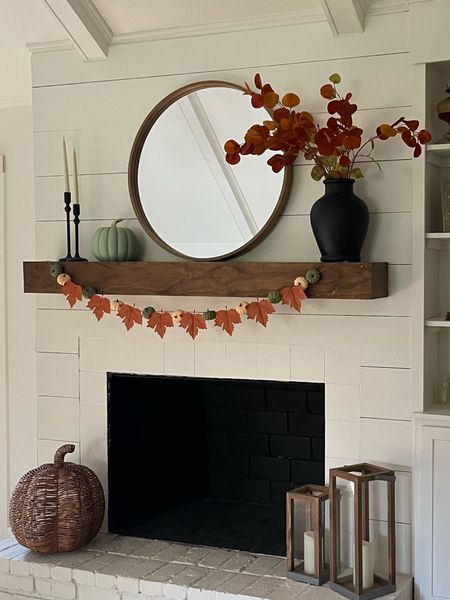Less is more with this Fall styled mantle. Beautiful 30” round  wood trim mirror from Target 

#LTKunder50 #LTKhome #LTKSeasonal