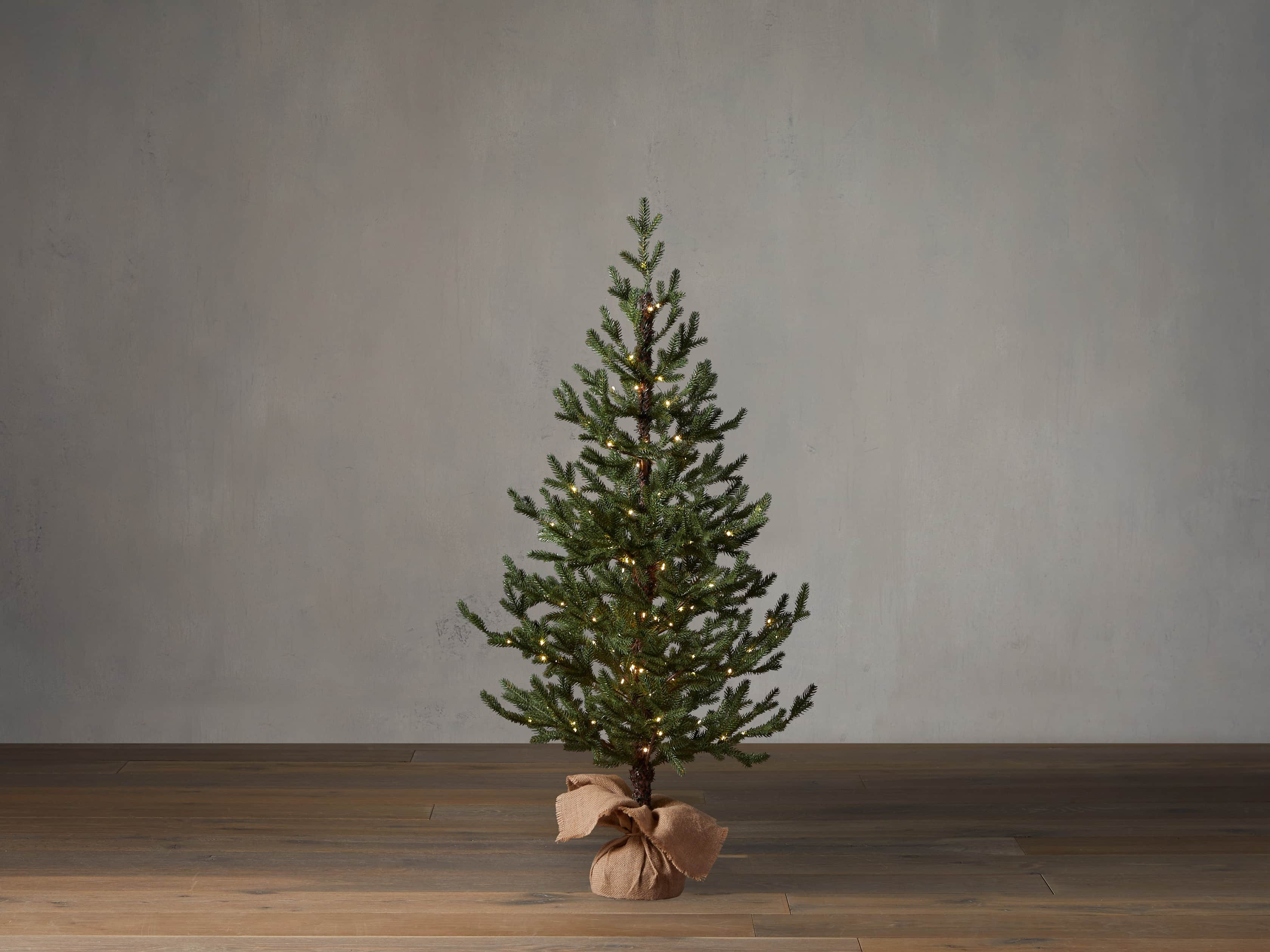 4' Pre-Lit Faux Pine Tree in Burlap | Arhaus