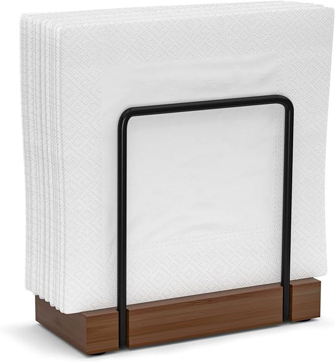 Napkin Holder for Table, Bamboo Iron Standing Napkin Dispenser for Dining Table Farmhouse Cocktai... | Amazon (US)