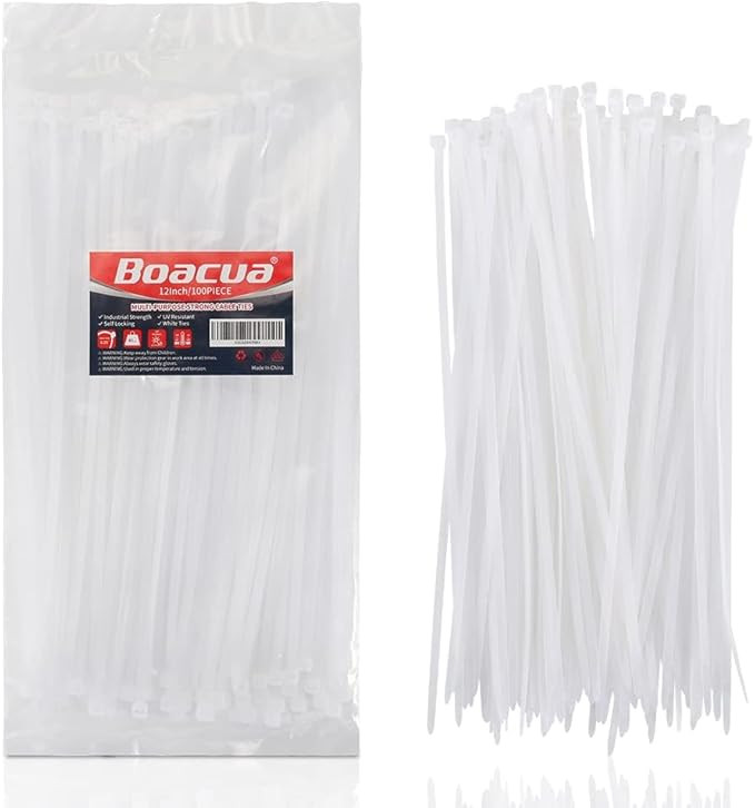 12 Inch Zip Cable Ties (100 Pieces), Self-Locking Premium Nylon Cable Wire Ties,Heavy Duty White,... | Amazon (US)