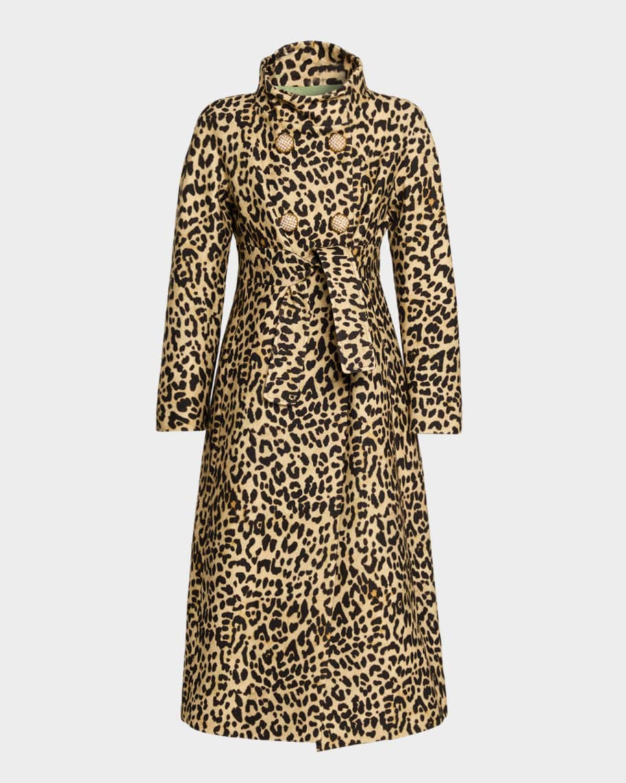 Valentino Garavani Leopard-Print Wool Double-Breasted Long Coat | Neiman Marcus