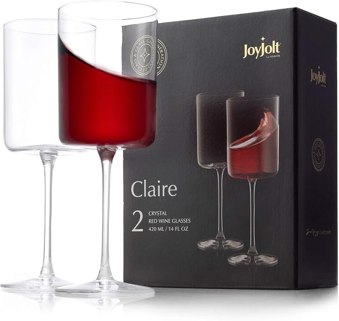 JoyJolt Claire 14oz Red Wine Glass Set, Large Wine Glasses Set of 2, Elegant Crystal Wide Rim Ste... | Amazon (US)