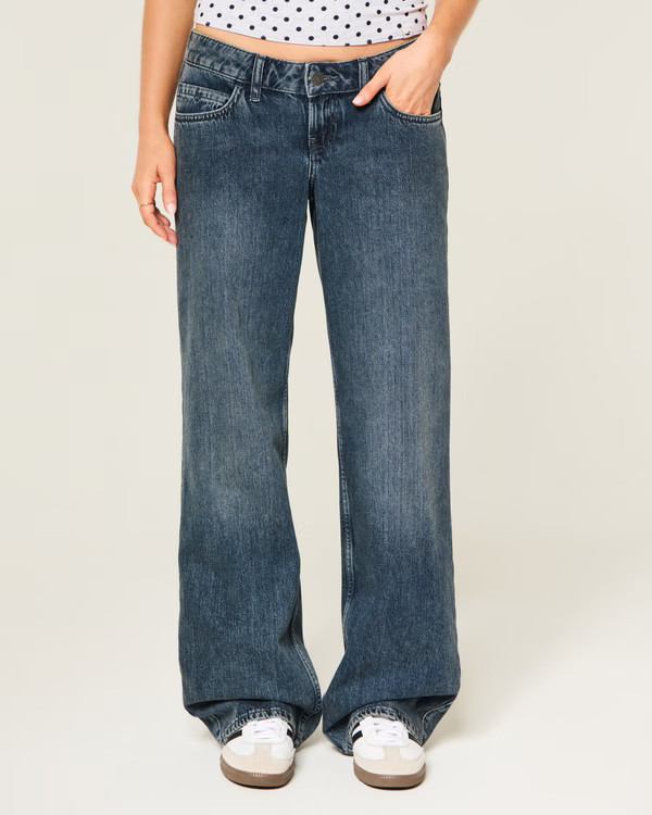 Ultra Low-Rise Dark Wash Baggy Jeans | Hollister (US)